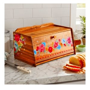 SOLD Pioneer Woman bread box. Brand new, Acacia wood FREE CHRISTMAS ORNAMENT